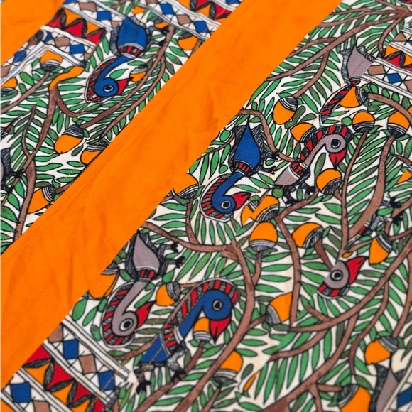 Tory Burch Orange and Blue Midi A-Line Jada Tropical Pattern Skirt Size Small - Picture 8 of 11